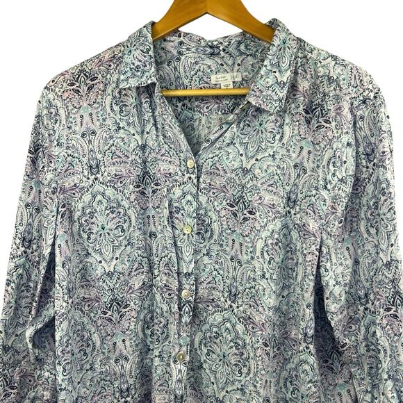 J Jill Love Linen Essential Shirt Sz XL Blue Purple Paisley Button Down Shirt - Picture 2 of 9